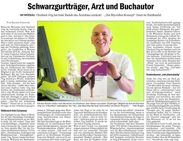 Die Esslinger Zeitung berichtetete gleich nach Erscheinen des Buchs über das Myoreflexkonzept.